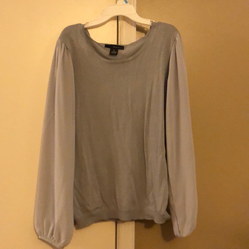 Grace silver sweater with sheer sleeves, size M